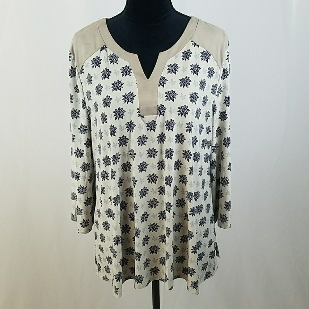 Style & Co. womens L‎ beige printed suede bell slee